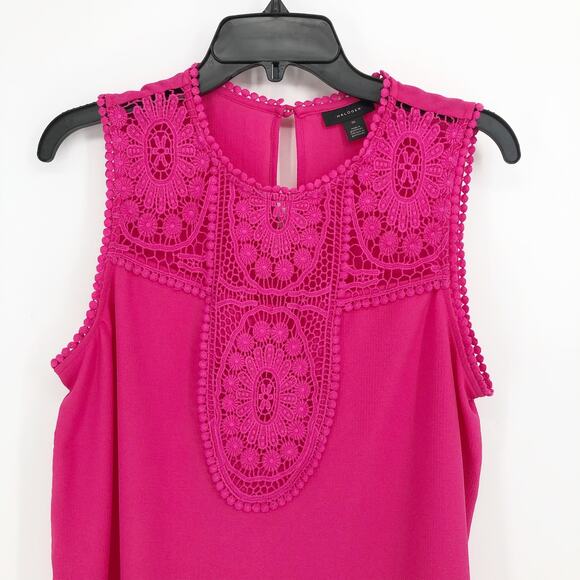 Halogen Womens Top Medium Pink Lace Crepe Stretch Jewel Neck Sleeveless NWOT - Picture 3 of 9